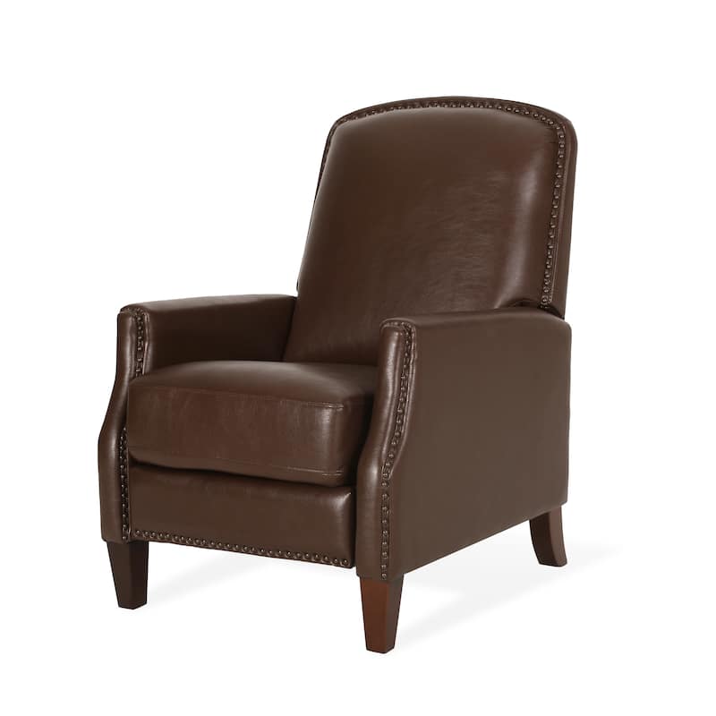 Roomfitters Dark Brown PU Leather Recliner Chair with Rivets, Comfortable Recliner for Living Room