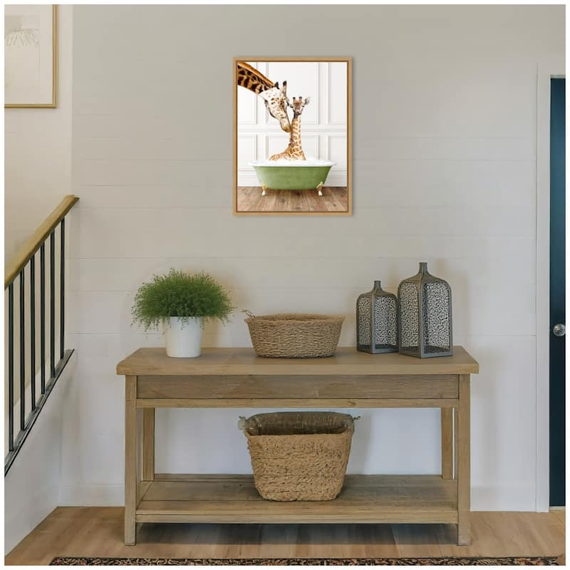 Kate and Laurel Sylvie Mother and Baby Giraffe in Transitional Bathtub Framed Canvas by Amy Peterson