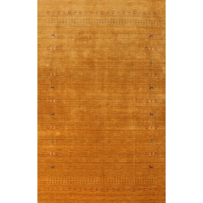 Hand Knotted Oriental 100% Wool Carpet Tribal Animal Pictorial Oranges & Rust Gabbeh Area Rug - 9' 8'' X 6' 6''