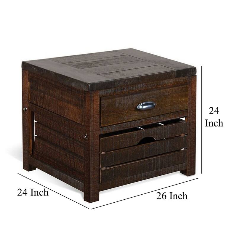 26 in. Mahogany Rectangle Wood End Table with Storage Drawer for Convenience