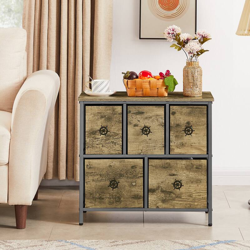 5-Drawer Storage Chest For Bedroom,Home Storage Organizer,Grey - 23.6''L
