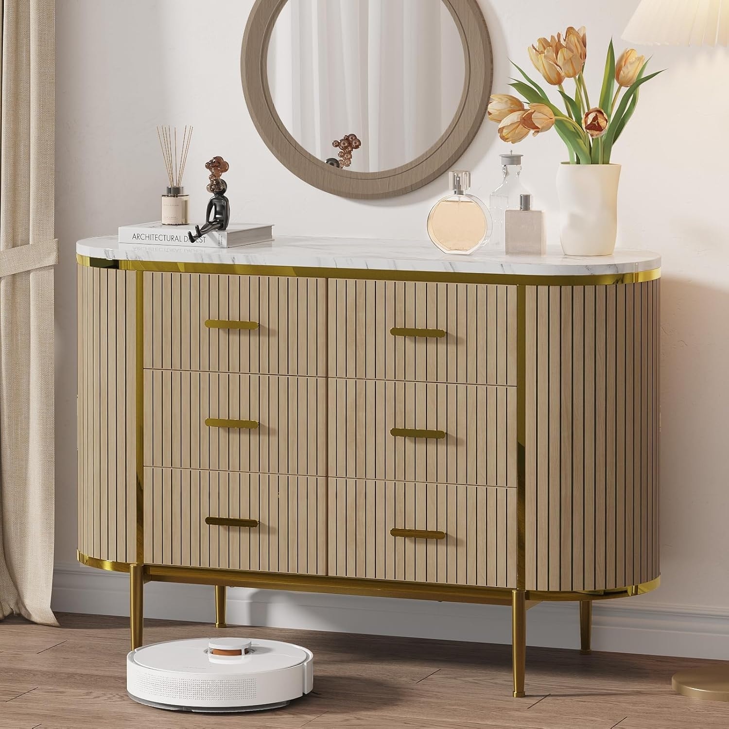 Fluted Sideboard Buffet Cabinet with Storage Drawers