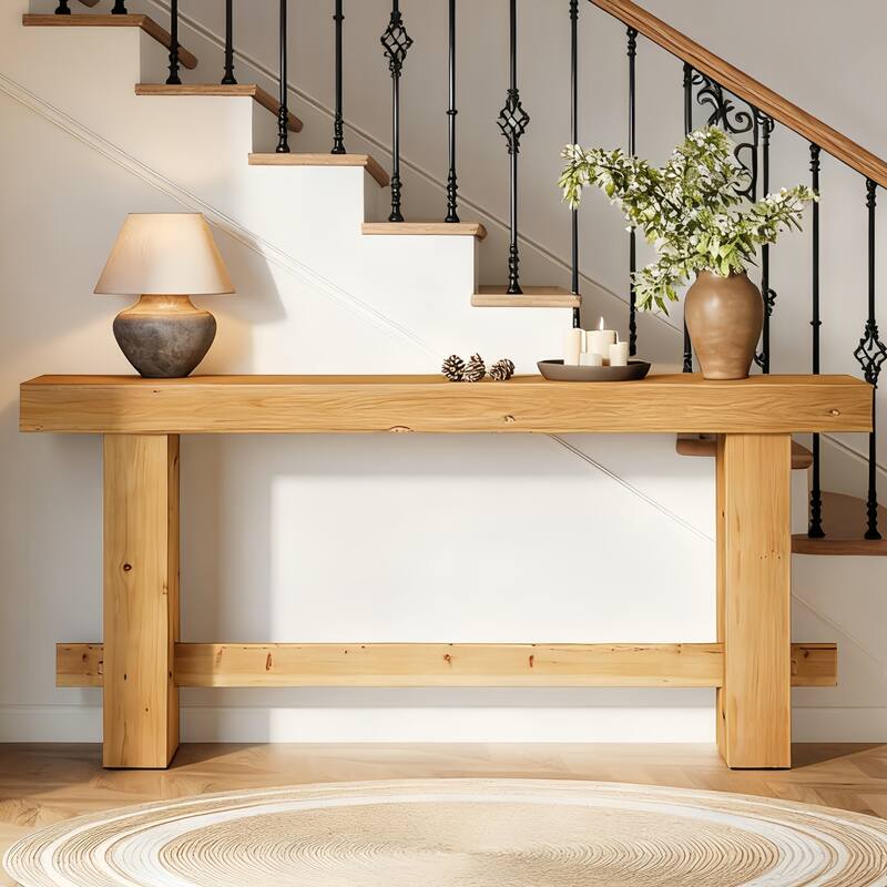 Solid Wood Console Table 63” Long Entryway Table for Living Room - Large - Brown