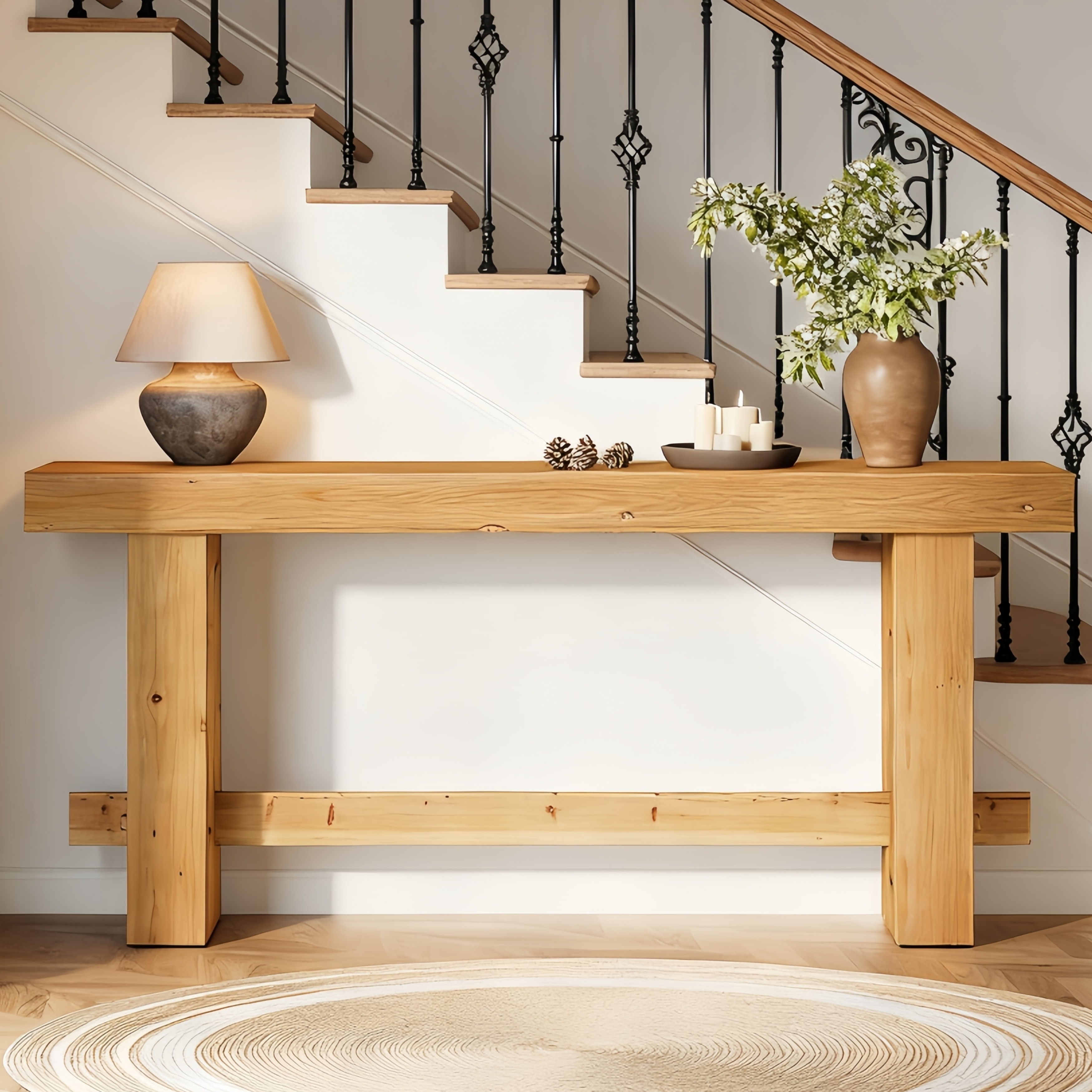 Solid Wood Console Table 63” Long Entryway Table for Living Room - Large