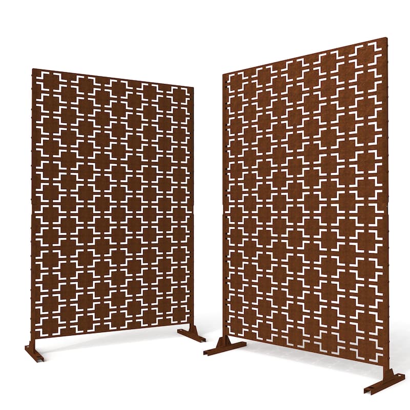Free Standing Quadra Black Decorative Outdoor Privacy Screen, 47" L x 76" H