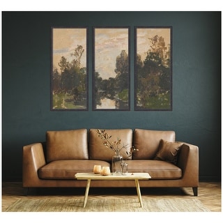 Kate and Laurel Landscape by the River Barycz Adolf Dressier 3 Piece Framed Wall Art Print Set by Nostalgia Prints