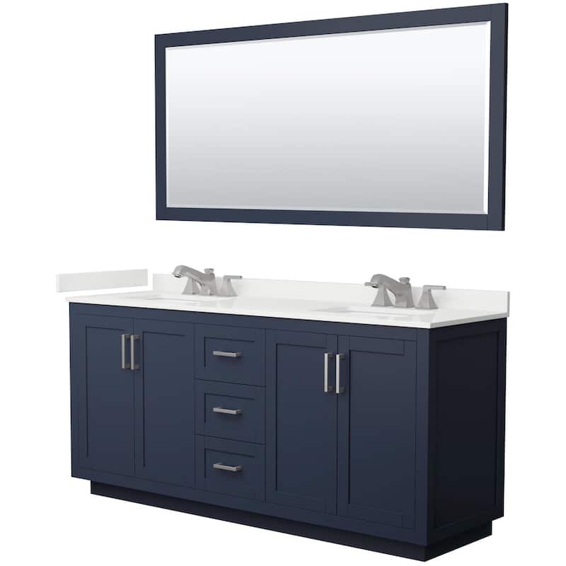 Wyndham Collection WCF292972D-QTZ-US3M70 Miranda 72" Free Standing - Dark Blue / White Quartz Top / Brushed Nickel