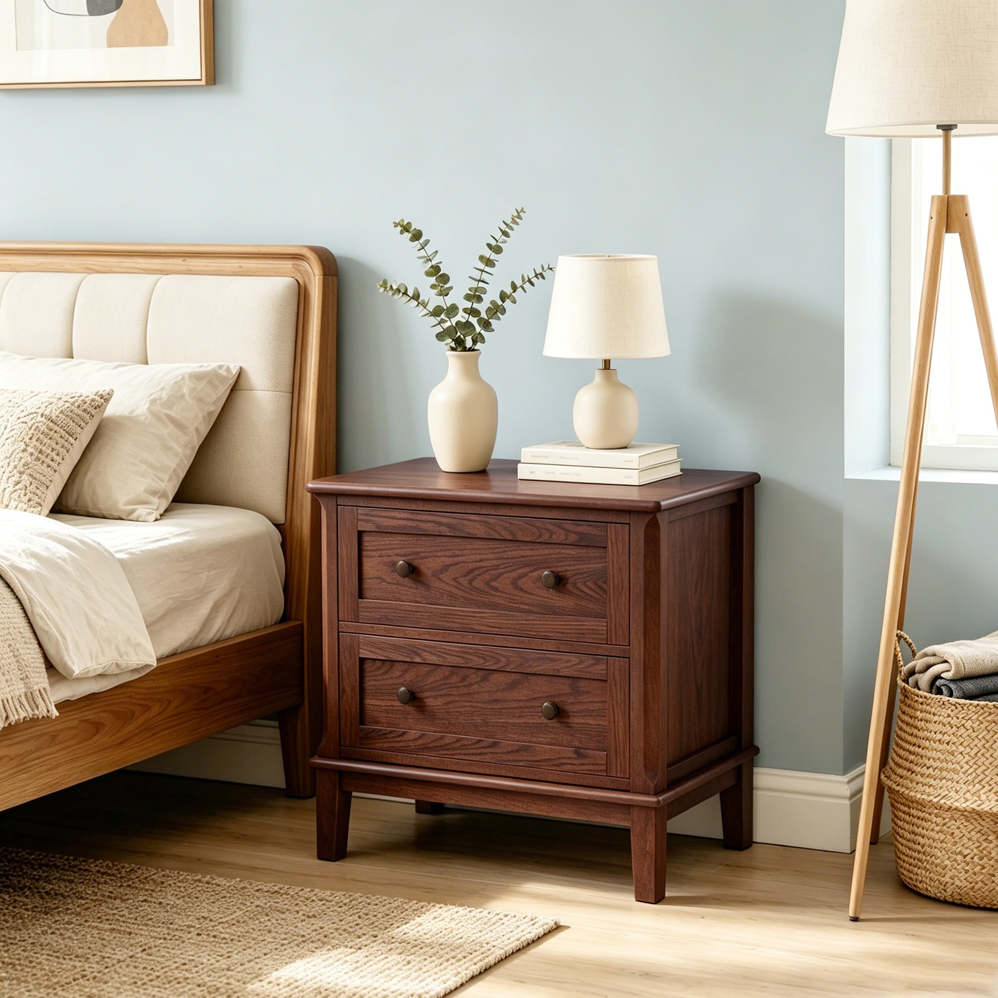 Solid Wood Nightstands Set of 2 Large Sturdy Bedside Table