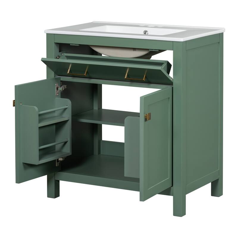 30 Inch Single Sink Bathroom Vanity Cabinet, Solid Wood Frame