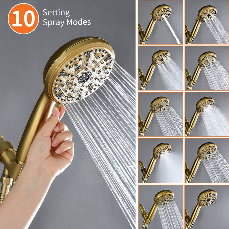 Wall Mount Shower Faucet with Hand Shower Brass 10-Setting Spray Complete Wall Mounted Shower System with Valve