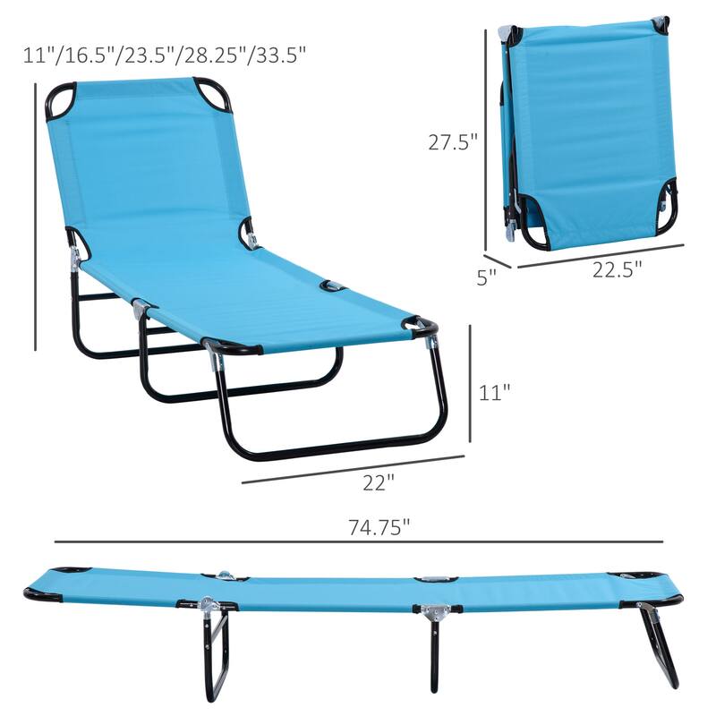 Foldable Outdoor Chaise Lounge Chair Sun Tanning Chairs with 5-Position Backrest and Steel Frame for Beach Patio Poolside
