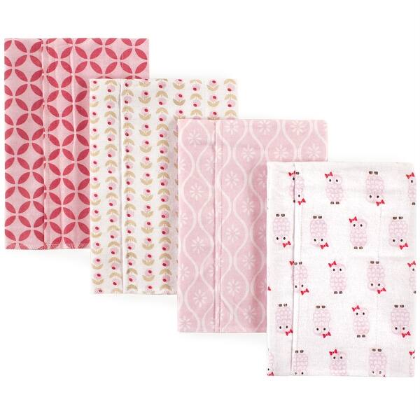 slide 1 of 1, Hudson Baby Infant Girl Cotton Flannel Burp Cloths 4pk, Pink Owls, One Size - Pink Owls - One Size One Size - Pink Owls