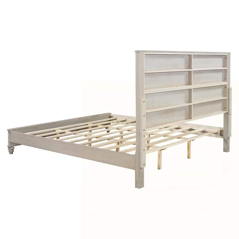 Solid Wood Bed Frame with Tall Headboard