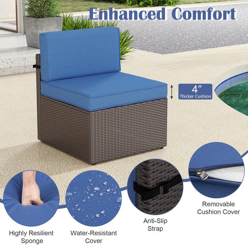 7PC Outdoor Patio Furniture Set, Wicker Patio Sectional Furniture Set with Coffee Table & Cushion for Garden, Backyard, Poolside