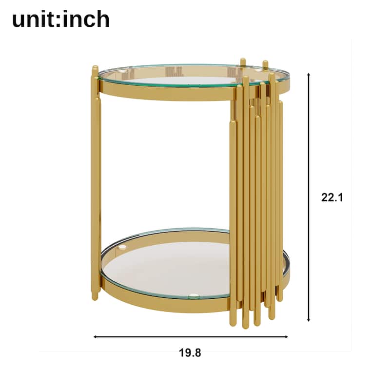 Round Gold & Glass End Table with 2-Tier Shelf and Sculptural Metal Base by Harper&Bright Designs