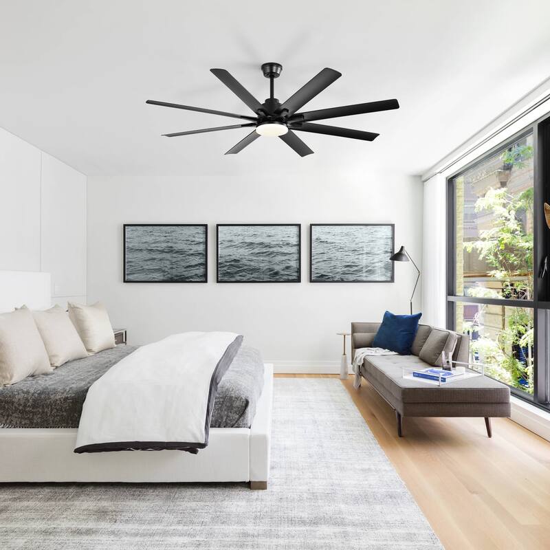 52" Reversible DC Motor Ceiling Fan with Remote/APP Control Dimmable 3-color Temperature, 8 ABS Blades Ceiling Fan Chandelier - Black