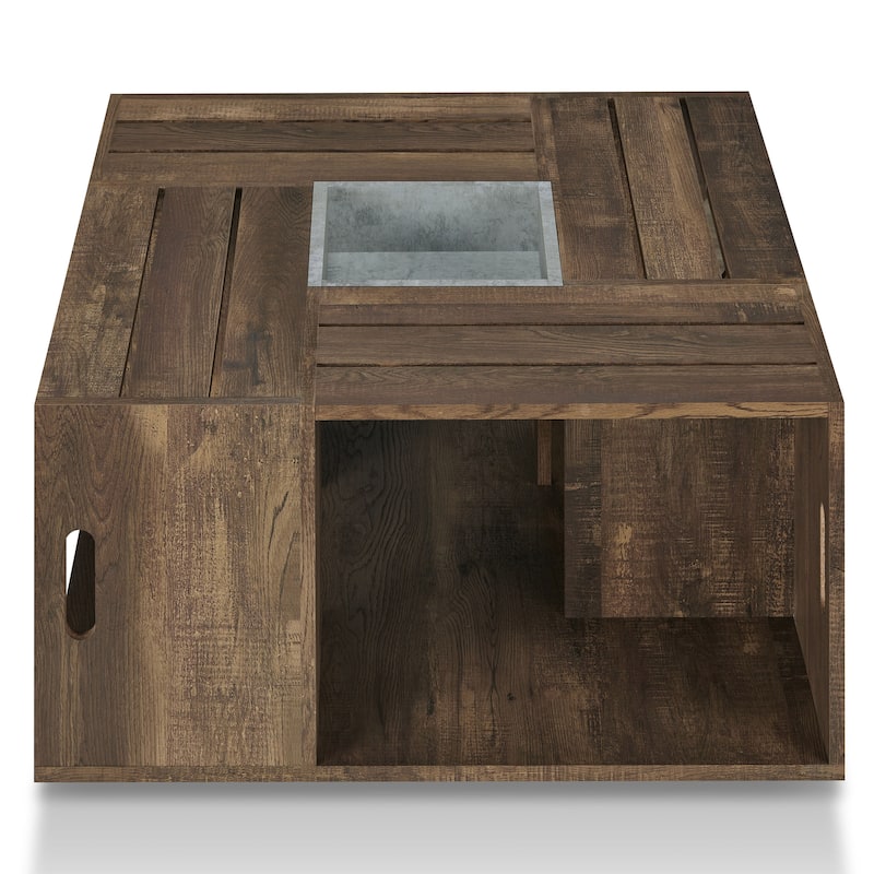 DH BASIC Rustic Oak 32-inch Open Shelf Mobile Coffee Table by Denhour