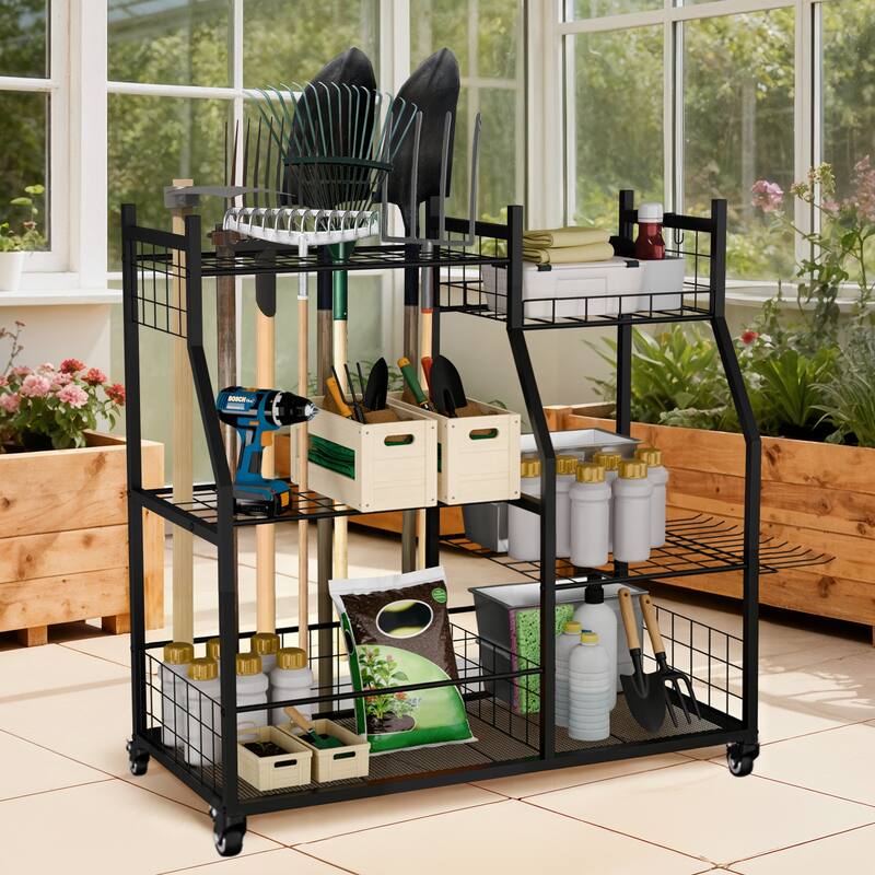 Garden Tool Organizer Stand Organization Yard Tool Racks with wheels