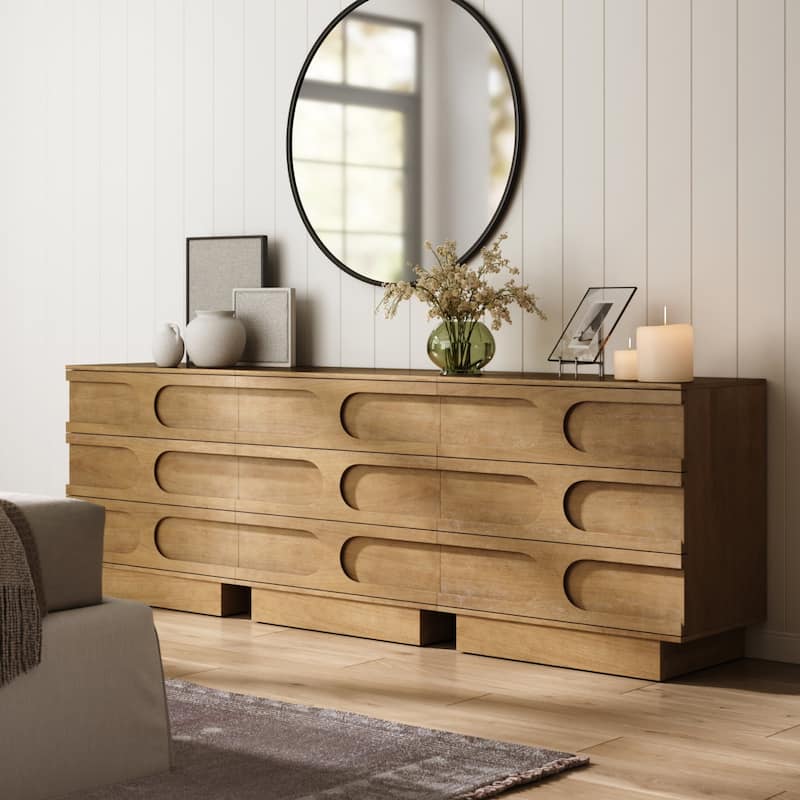 Iris 3 Drawer Dresser, Mid-Century Modern Solid Wood Dresser for Bedroom - Light Brown - Set of 3 - 3-drawer