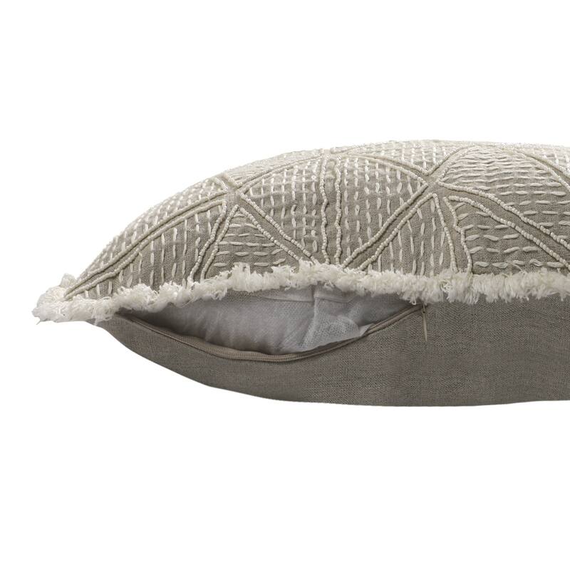 Handwoven Abstract Geometric Square Throw Pillow - 20" - Taupe Gray and Cream