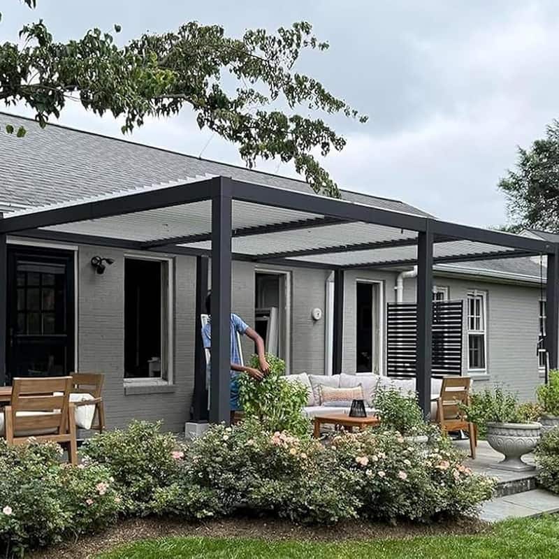 PURPLE LEAF Louvered Pergola Sun Shade Shelter with Adjustable Metal Roof for Patio Hardtop Pergola