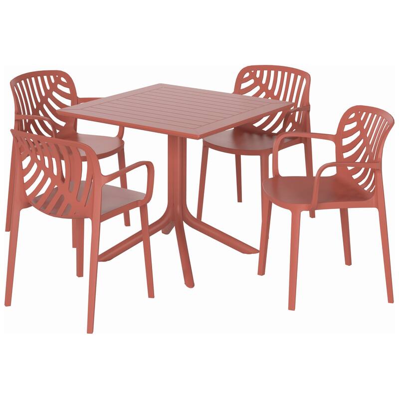 Frond and Form 4-Person Outdoor Square Dining Set - Red