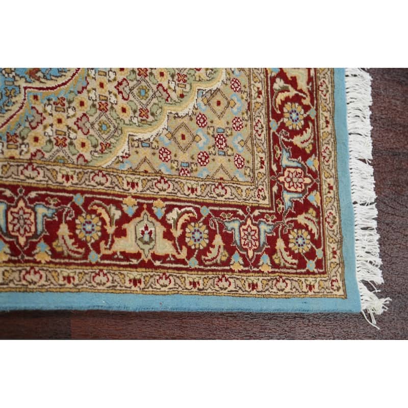 Wool/ Silk Vegetable Dye Tabriz Mahi Oriental Area Rug Handmade Carpet - 4'1" x 5'11"