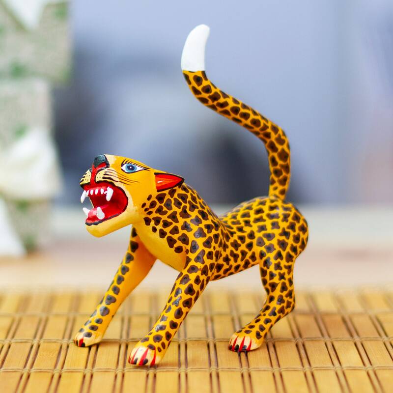 Novica Handmade Fierce Jaguar Wood Alebrije Sculpture