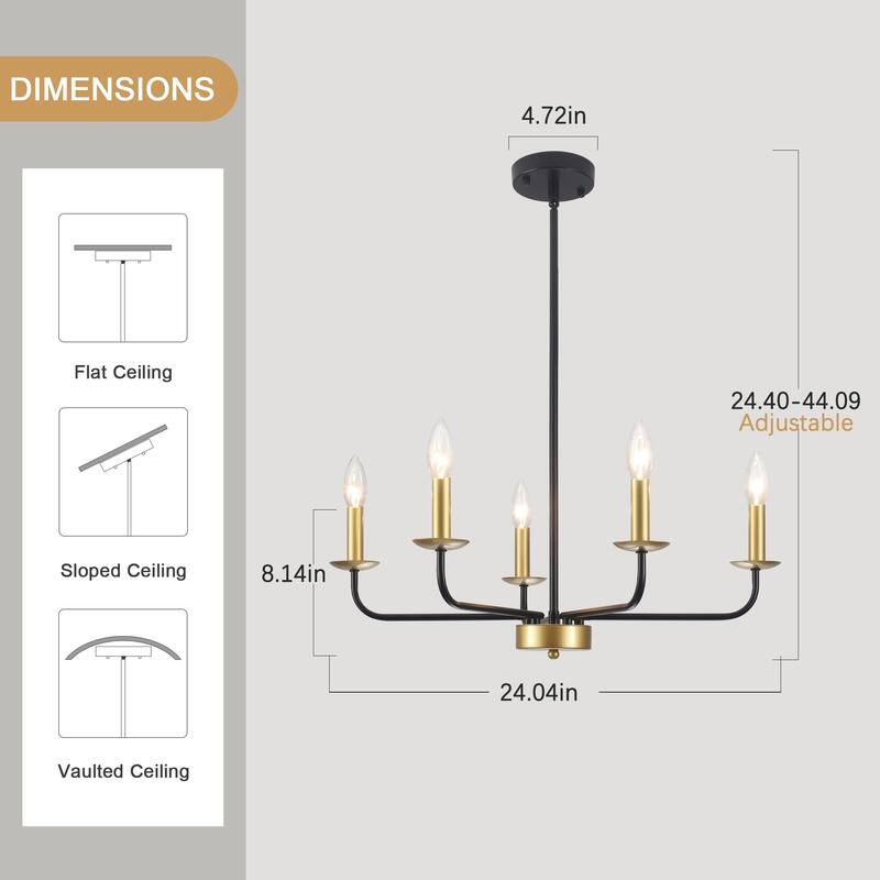 5-Light Rustic Candlestick Hanging Linear Chandelier Lighting Island Chandelier Fixture for Kitchen Island