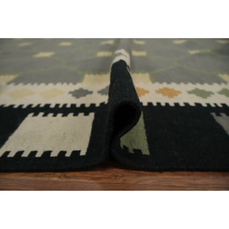 Hand Woven Oriental 100% Wool Carpet Southwestern Modern Greys & Charcoal Kilim Area Rug - 13' 0'' X 9' 10''