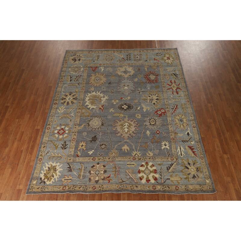 Hand Knotted Oriental 100% Wool Carpet Transitional All-Over Greys & Charcoal Oushak Area Rug - 10' 5'' X 8' 3''