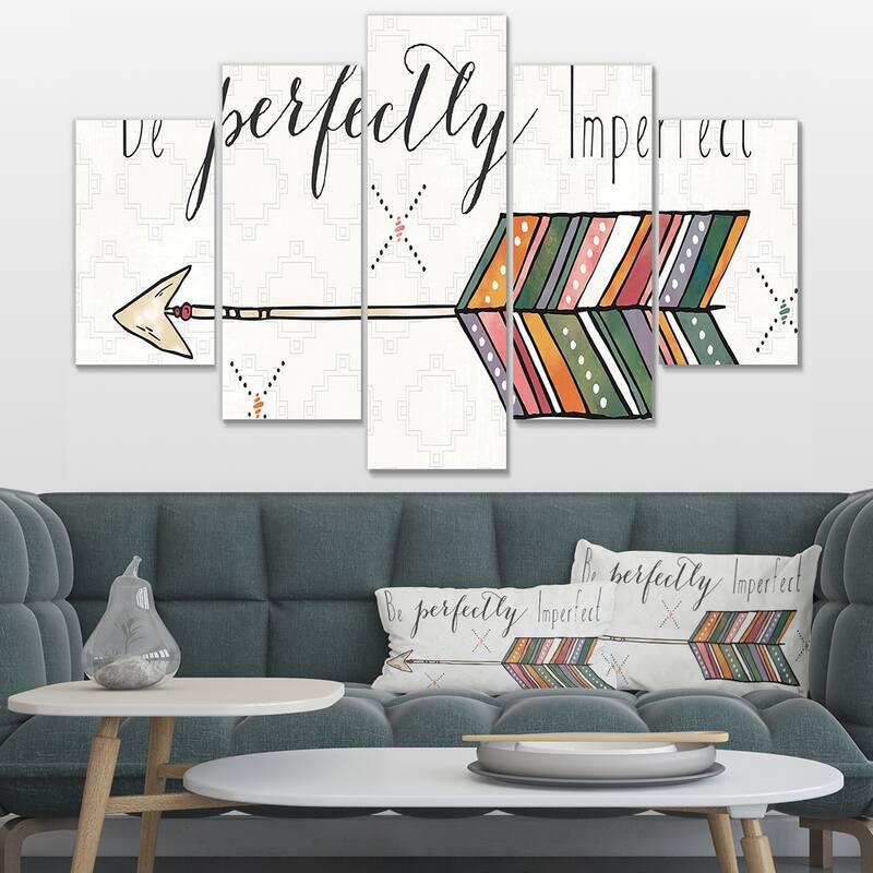 Designart "Be perfectly imperfect Boho Arrow I" Bohemian & Eclectic Canvas Art - 60 in. wide x 32 in. high - 5 Panels Diamond Shape