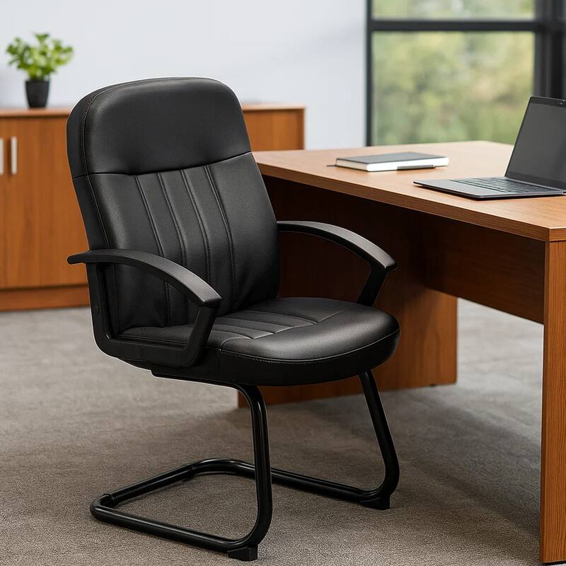 Luke Executive Armchair with Cantilever Frame, Black Faux Leather