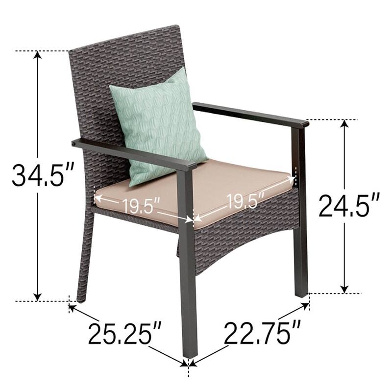 5-Piece Patio Dining Set of 4 Padded Rattan Chairs and 1 Metal Round Table
