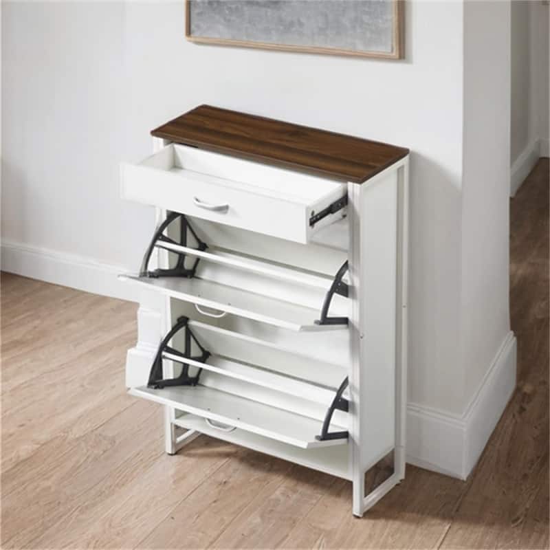 Wood Hidden Shoe Cabinet with 2 Flip Drawers for Hallway