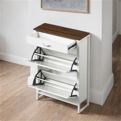 Wood Hidden Shoe Cabinet with 2 Flip Drawers for Hallway