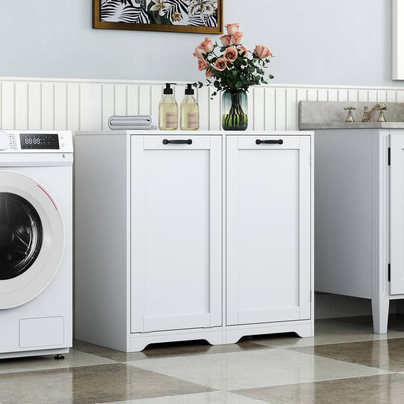 Laundry Cabinet with Doors and shelf, Tilt-Out Laundry Hamper, Freestanding Style,Adjustable Shelf,White