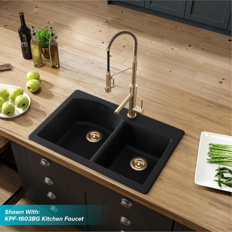 KRAUS Forteza Granite 33 inch 60/40 Undermount Drop-in Kitchen Sink