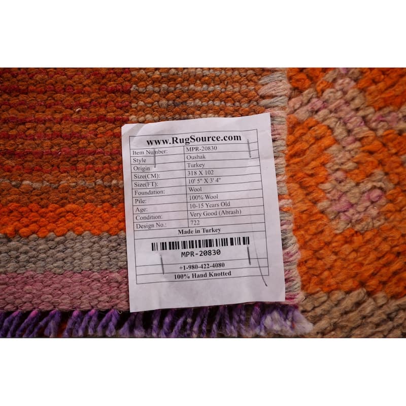 Transitional Oushak Vintage Runner Rug Handmade Turkish Wool Carpet - 3'4"x 10'5"