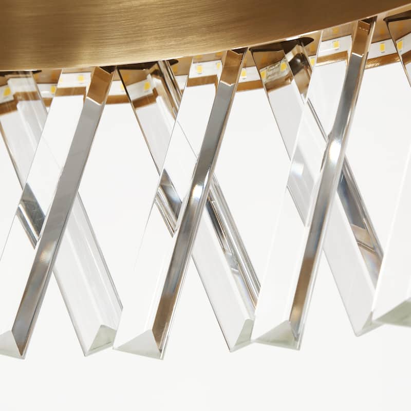 Modern 2-Light LED Crystal Gold Drum Chandelier for Dining Room - D23.2" x H9.4"