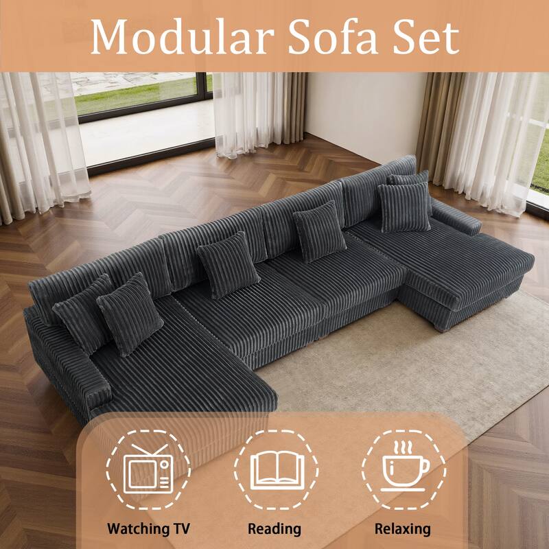 Cotton Flannel 3-Seat Modular Sectional Sofa with Chaise