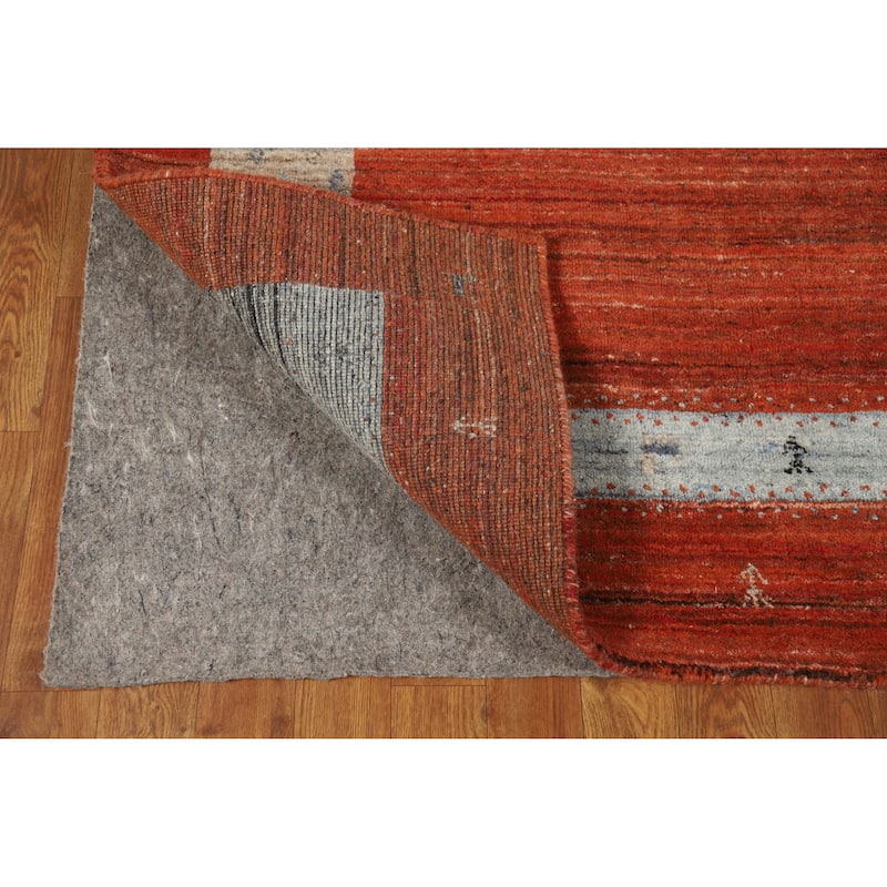 Orange Gabbeh Indian Area Rug Hand-Knotted Wool Carpet - 5'5" x 7'7"