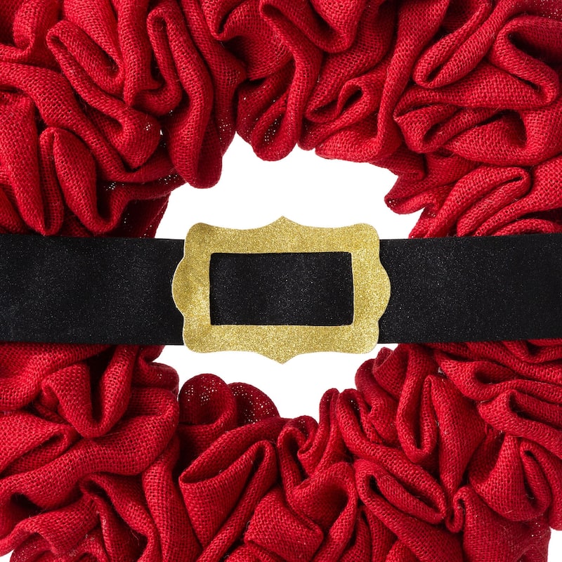 Glitzhome 18"D Christmas Red Fabric Wreath With a Santa Belt - 18" x 18"