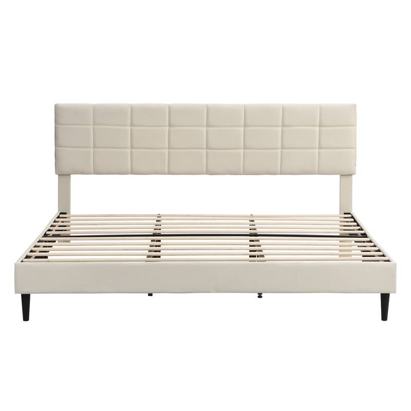 Platform Bed Frame with Fabric Upholstered Headboard
