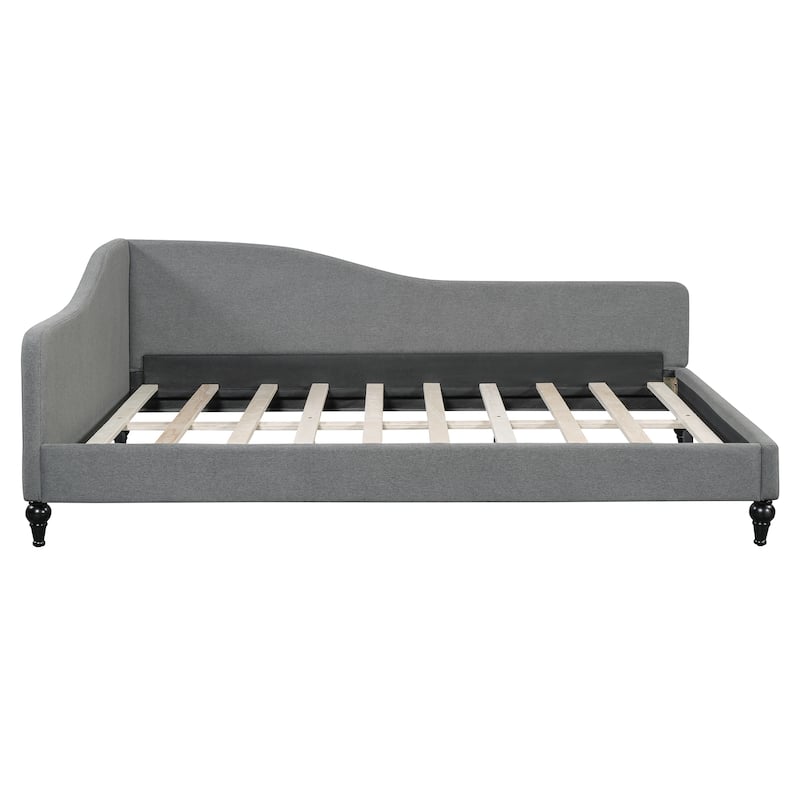 Full Size L-Shaped Linen Daybed, with Solid Wood Legs, Beige