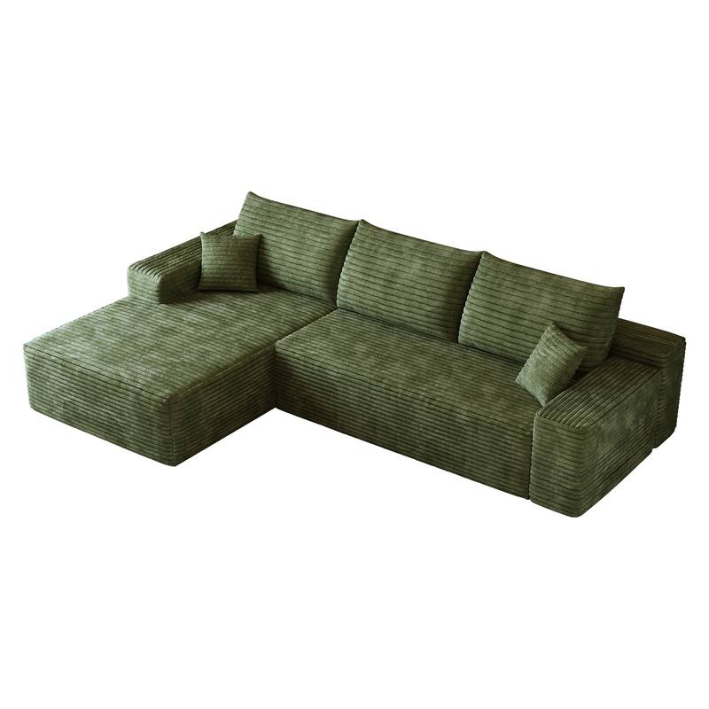 Cloud L-shaped Sectional Sofa with Chaise, Corduroy Upholstered Modular Deep Seat Couch with Pillows for Living Room