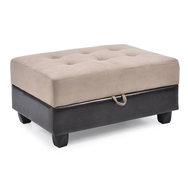 Tufted Upholstered Storage Ottoman - 37" - Beige and Black