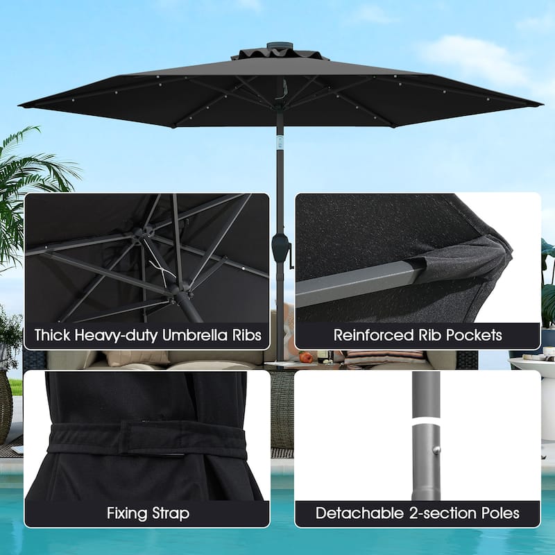 Costway 7.5 ft Solar Powered Patio Umbrella with LED Lights Push