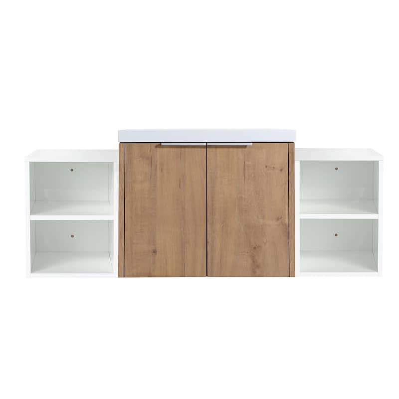 48" Modern Wall-Mounted Bathroom Vanity with Double Soft-Close Doors, Resin Sink, Eco-Friendly Plywood