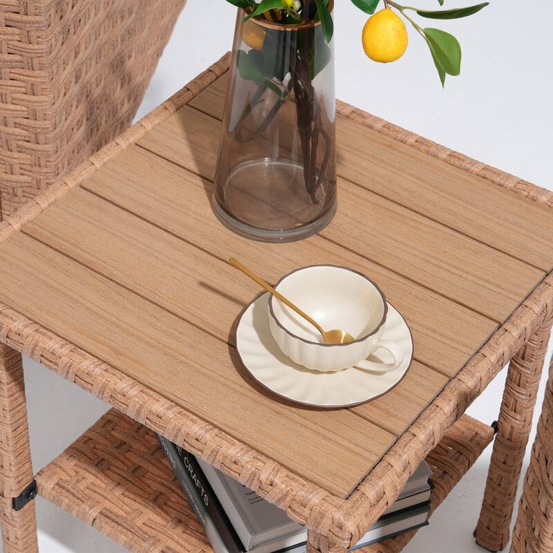 3-piece Cushioned Outdoor Wicker Swivel Chairs Set with Side Table Patio Armchair Sofa Set